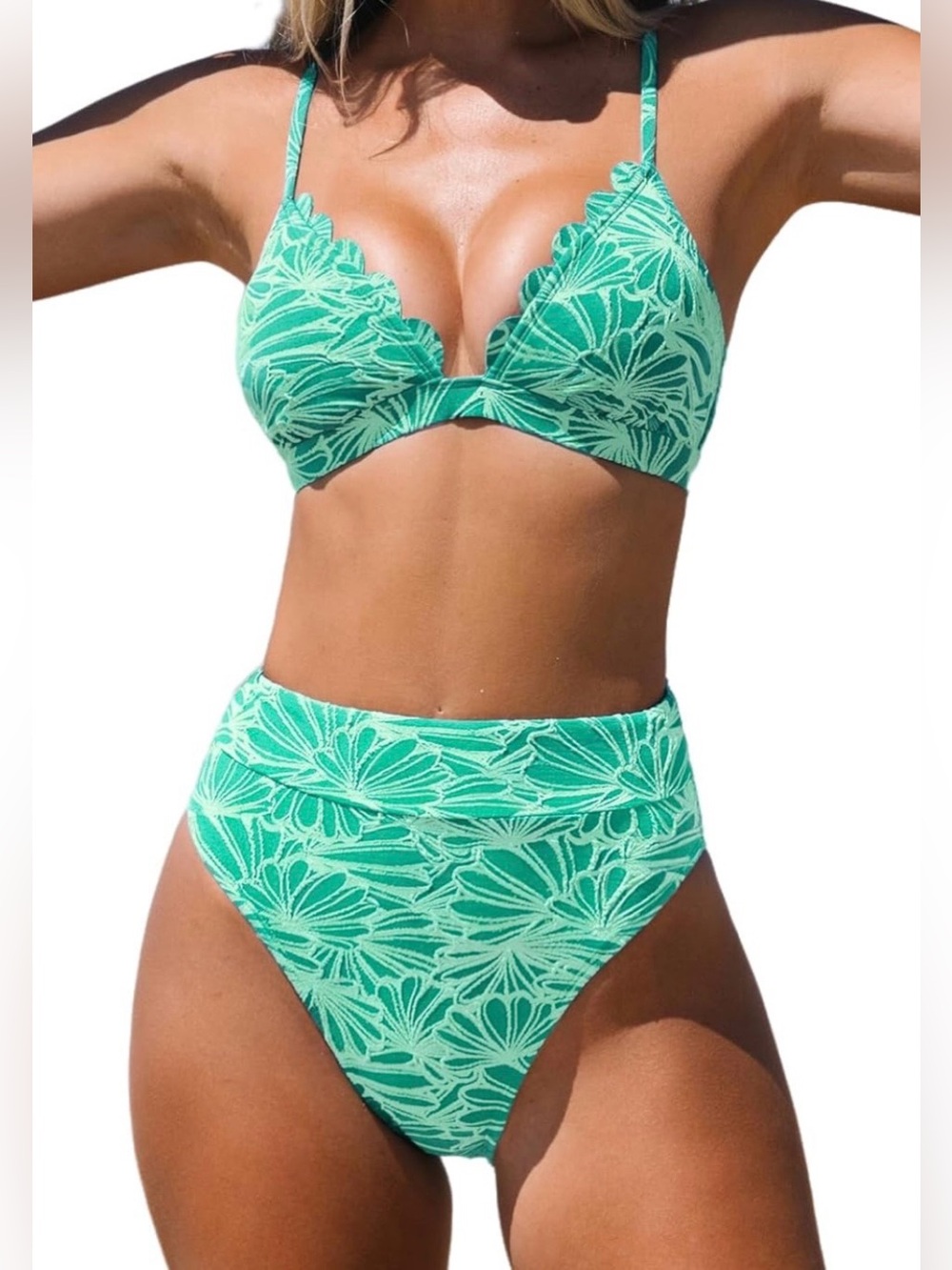 CUPSHE Bikini Set for Women Bathing Suit High Waisted Scalloped V Neck Two Piece